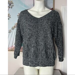 Joe Fresh Marled Black White V-Neck Knit Stretch Pullover Sweater Size M